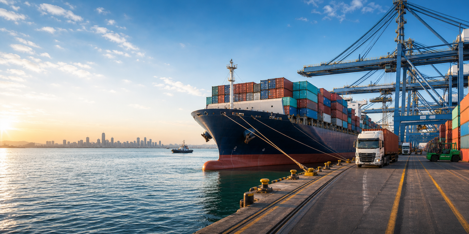 Container ship and seaport freight operations